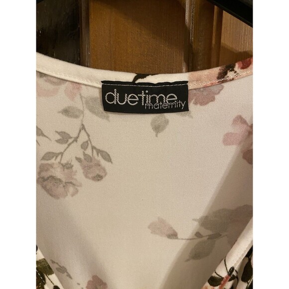 Due Time Maternity Size L Short Sleeve Dress White/Pink Floral Mid Length EUC - Picture 2 of 7